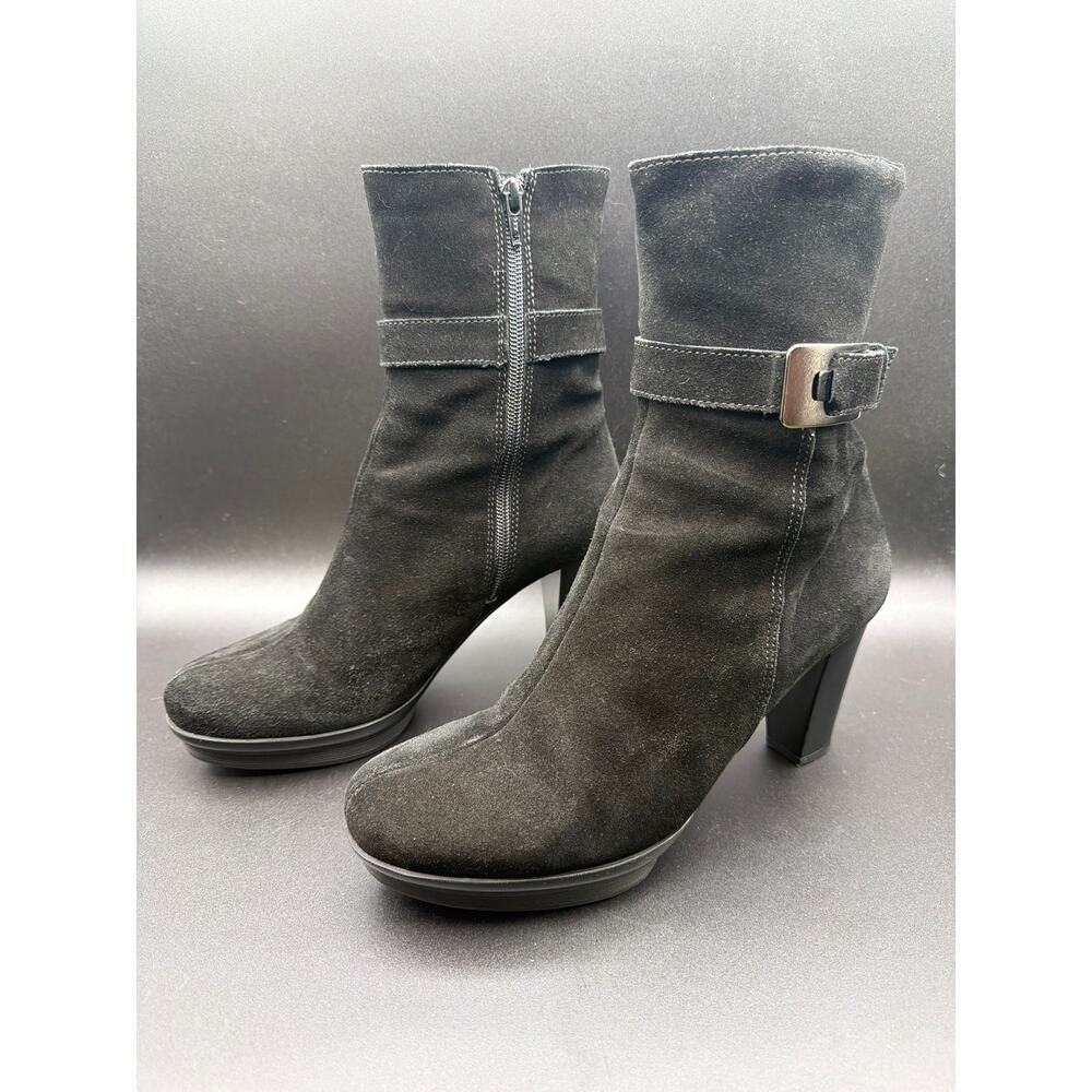 La Canadienne Womens Suede Ankle Boots Gray Heeled Waterproof Booties Size 8.5